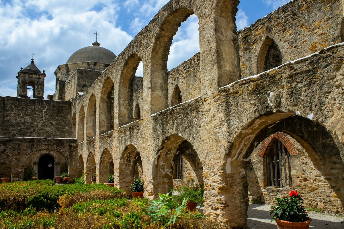 Arched convento walls at Mission San Jose in San Antonio